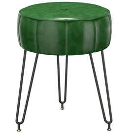 YMYNY Vanity Stool Chair, Pumpkin Style Faux Leather Stool, Pouf Couch Stool, Modern Multifunctional Make-up Stool for Bedroom, Living Room 12.6" D×12.6" W×17.32" H Green UHBD036GR