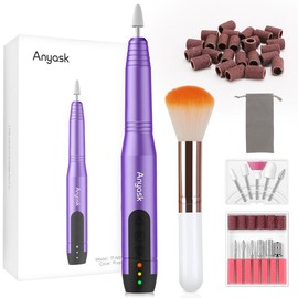 Anyask Cordless Electric Nail Drill Machine 11 in 1 Kit 25000RPM Portable Rechargeable Nail Efile Set for Acrylic Gel Dip Powder Nails:_purple