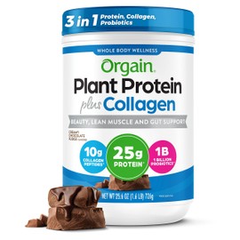 Orgain Protein Powder + Collagen, Creamy Chocolate Fudge - 25g of Protein, 10g Collagen Peptides, Type I & III, 1B CFU Probiotics, Supports Hair, Skin, Nail, Joint & Gut Health, Gluten Free - 1.6lb