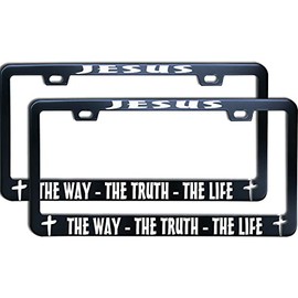 XHuiZio 2PC Jesus The Way The Truth The Life License Plate Frames for Women/Men, Black Stainless Steel Car Tag Frame, 6"x12" 2 Holes & Screws Fits Standard US/CA