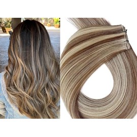 Hair Faux You 18″ Genius Wefts, 50g,100% Human Remy Hair Extensions #4/613 Dark Brown Mixed With Platinum Blonde