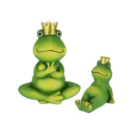 Decorative Garden Figure Frog Prince Set of 2 9 + 18 cm Frog Ceramic Green with Gold Crown Decorative Fairy Tale Frog Garden Decoration Animal Figure for Spring Summer Autumn Garden Decoration Statue
