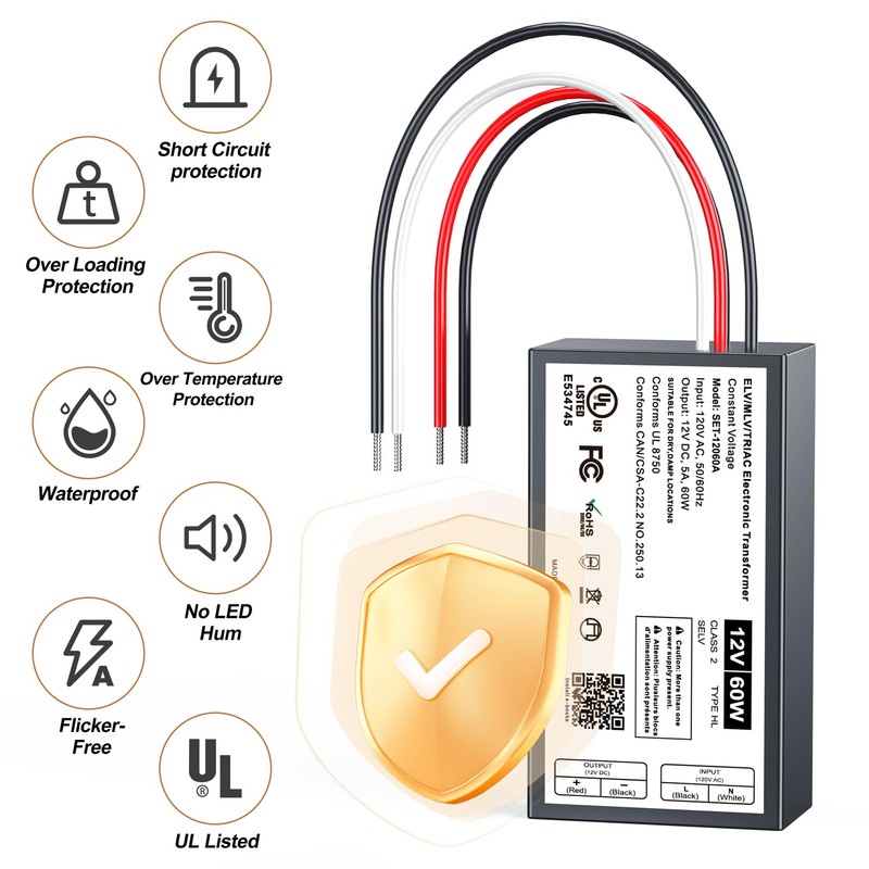 12V Dimmable LED Driver, 60W Triac ELV/MLV LED Transformer Compatible