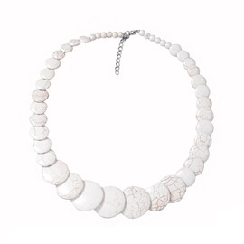 Yecomsy Bohemian Round Chip Choker Necklace Colorful Geometric Turquoise Geometric Bib Necklaces Ethnic Chunky Collar Necklace-Beige