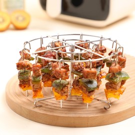 ARREBOL Air Fryer Skewer Rack & Stand with 24 Skewers, Stainless Steel Vertical Kabob Holder for Grilling Chicken, Meat & Veggies