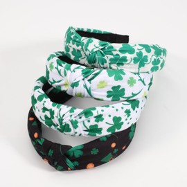 Bookay 4PCS St.Patrick's Day Headband for Women Girls Green Shamrock Hair Accessories Lucky Leaf Wide Knot Headbands St Patricks Day Decor Hairbands