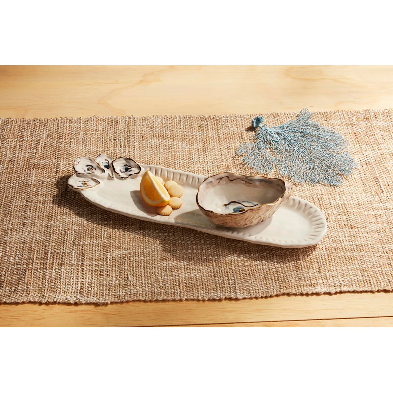 Mud Pie Oyster Tidbit And Tray Set; tray 4" x