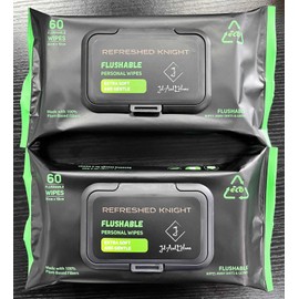 Refreshed Knight XL Flushable Wipes – Extra Large Adult Wipes, Unscented, Aloe & Vitamin E, Biodegradable, 60 Count