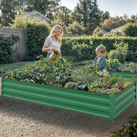 YITAHOME 96x48x12 in 2pcs Galvanized Raised Garden Bed Kit, Large Metal Planter Box with Gloves, Safety Rubber & Support Rod, Outdoor Flower Bed for Plants Vegetables, Green