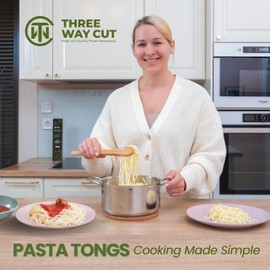 12" Pasta Salad Bamboo Tongs – Natural Wooden Tongs For Cooking & Serving Food, Wooden Kitchen Tongs W/Teeth For Pasta Spaghetti Noodles, Salad & Oven Toaster Baking, Heat Resistant Long Wood Tongs