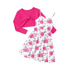 Kimoda Girls 2 Piece Outfits Red Floral Cute Dresses 5-6 Years Kids Spring Holiday Dress Set Graduation Outfit for Girls Size 6