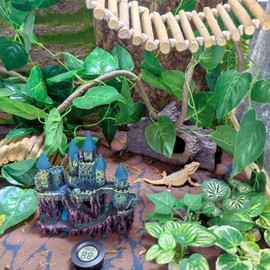 Tfwadmx Bearded Dragon Tank Accessories Reptile Castle Gecko Climb Habitat Decor with Wooden Ladder Terrarium Plants Decoration for Lizards,Snakes,Chameleons