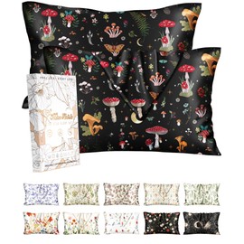 Miss Adola 2 Pack Mulberry Silk Pillowcase - Queen Size 20x30 Inch Pillow Case with Hidden Zipper for Women Lady Smooth Soft Breathable Cute Design Pillowcase for Hair and Skin, Black Mushroom