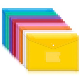 Mutsitaz A4 Plastic Wallets – 16 Pack Document Folders, 8 Bright Colors, Waterproof File Sleeves for Paperwork, School, Office, Home & Travel Organization