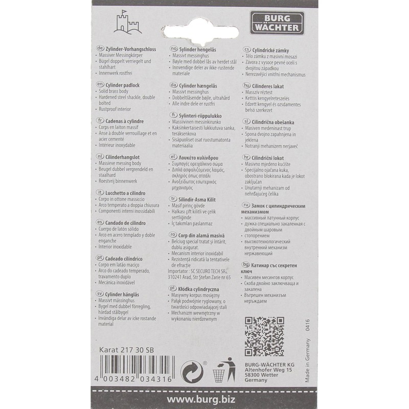 Burg Wächter Karat Lock, 30 mm, 1 Piece 105021955