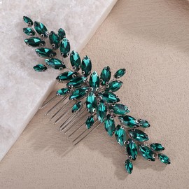 Teyglen Green Crystal Bridal Hair Comb Full Rhinestone Hair Piece Bride Wedding Hair Comb Sparkly Rhinestone Headpiece Party Prom Hair Accessories for Women (Peacock green)