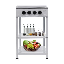 Portable Propane Gas Stove,4 Burner Gas Cooker with Removable Storage Stand Stainless Steel Outdoor Bbq Grill Camping Stove,300000 BTU Stove Propane for Cafeteria, Apartment, Outdoor Cooking(White)