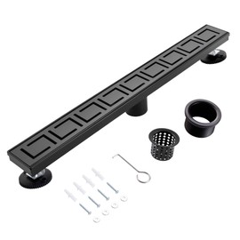 muschbath 24 Inch Linear Shower Drain, Matte Black Shower Drain, Removable Grate, 304 Stainless Steel, Easy to Install And Clean for Bathrooms (Drain Base Not Included), LSD-30A-24B