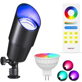 Remote Control RGB+CCT Color Changing Ourdoor Landscape Lighting,12V Low Voltage Landscape Lights with MR16 Light Bulbs 5W 2700K,Warm&Cold Uplights,IP65 Waterproof Uplights (1 Pack)