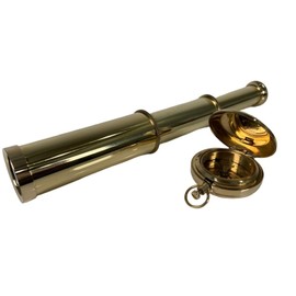 Handmade Nautical Shiny Brass Pocket Compass and Handheld Golden Look Pirate Spyglass Sailor Instrument Marine Telescope