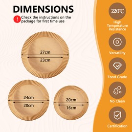 Ghada Baking Paper for Hot Air Fryer, XL, 4.5-6.5 L, 20-24 cm, Pack of 100, Round Parchment Paper, Airfryer Liners, Disposable Paper for Oven and Air Fryers