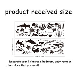 SUPERDANT 45pcs Black Sea Life Stickers Sea Animals Silhouettes Decal Shark Whale Sea Creature Fish Jellyfish Vinyl DIY Art Deocr for Bathroom Nursery Home Decoration Wall Sticker Vinyl Transfer