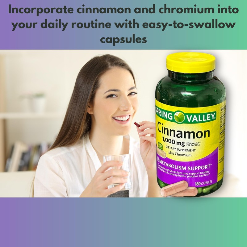 Cinnamon 1000mg- Capsules Plus Chromium, 180ct (Pack of 1)