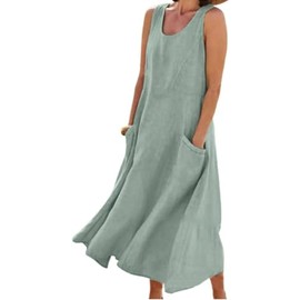 Apvirdy Maxi Dress for Women Beach Vacation Cotton Linen Loose fit Summer Casual Dresses 2024 Solid Boho Sleeveless Tank Dress