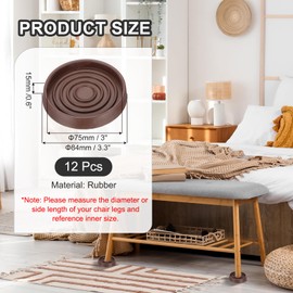 PATIKIL 3" Furniture Coasters, 12 Pcs Caster Cups Furniture Cups Rubber Non-Slip Round Feet Anti-Slip Stopper Pad Protector Sliding for Hardwood Floors Carpet Chair Table, Coffee