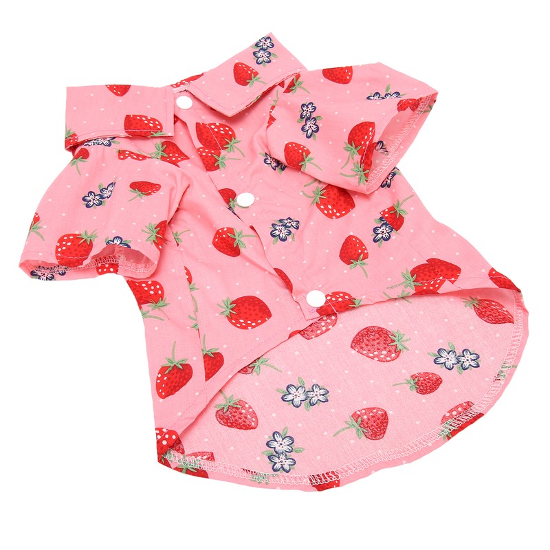 Dog Summer Shirts Cute Strawberry Print Turn Down Collar Snap