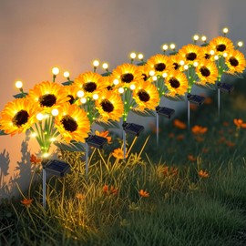 Solar Sunflower Lights Outdoor Waterproof - 6 Pack Solar Powered Sunflowers with Firefly Solar Lights for Garden Lawn Decor​