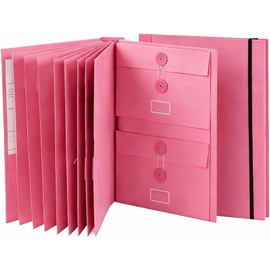 Carpeta de Archivos Organizadora Expandible con 12 bolsillos, carpeta de tamaño carta, folder organizador de documentos viene etiquetas adhesivas para facturas, para Recibos Papeles. (rosa)