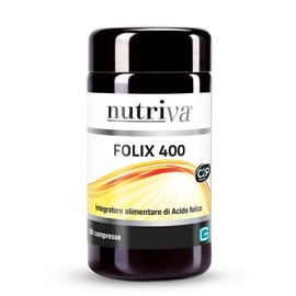 NUTRIVA Folix 400, Integratore alimentare a base di Acido Folico. Integratore per donne, utile per stanchezza e affaticamento. Utile in gravidanza. 100 compresse. C2P® Tech
