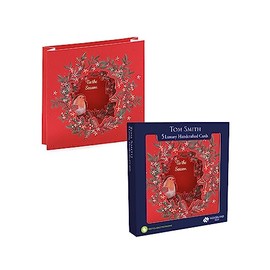 Tom Smith Pack 5 Luxury Handcrafted Square Christmas Cards Robin Wreath Design