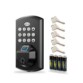 DESLOC A100F Keypad Fingerprint Door Lock, Keyless Entry Door Lock, Smart Lock Deadbolt for Front Door, Easy Installation, Emergency Power Port,12 Months Battery, IP54 Waterproof, 5 Keys