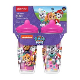 Playtex Baby Sipsters Stage 3 - Copas para sorbos de patrulla canina, a prueba de derrames, a prueba de fugas, aisladas, rosa, 9 onzas, 2 unidades