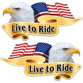ProSticker 950M (One Pair) American Pride Series Live to Ride Mirrored Bald Eagle Decal Sticker (2" X 4")