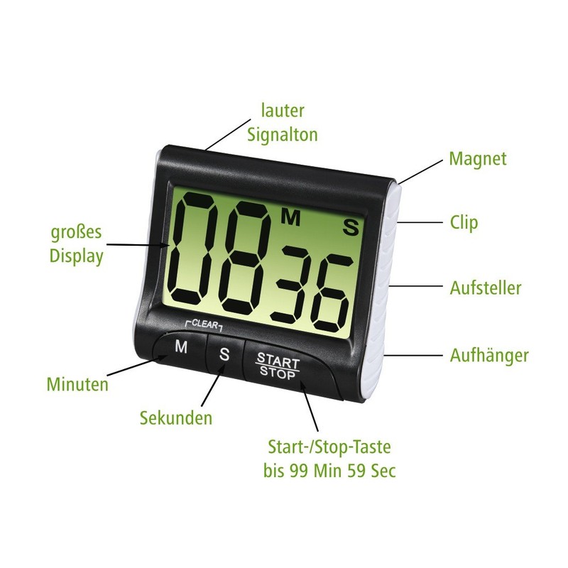 Xavax Digitaler Küchentimer mit Timer- und Stopp-Uhr-Funktion (Befestigung via Magnet,