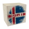 Wooden money box with Iceland flag in used look, piggy
