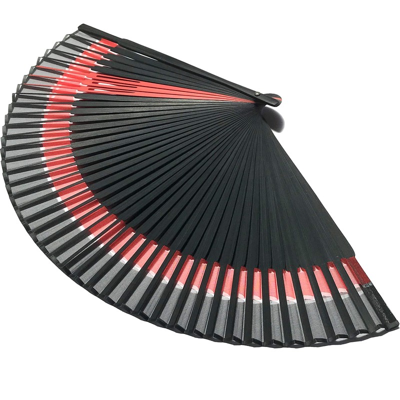 6057 Double Men's Folding Fan, Silk Fan, Double Size, Black,
