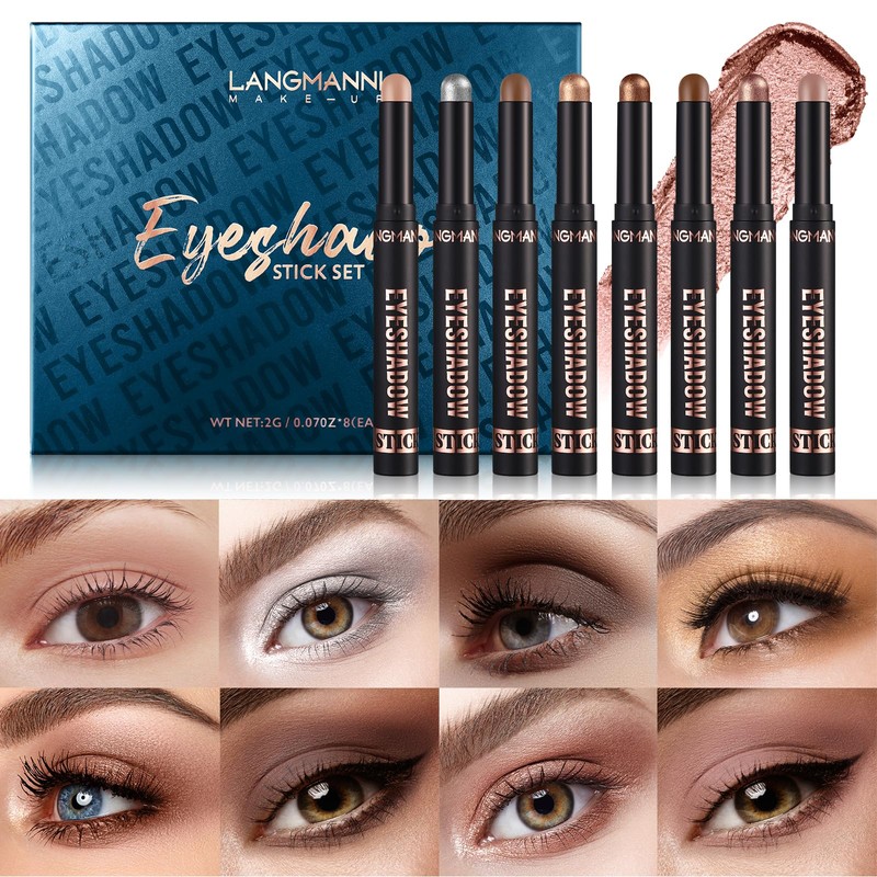 LANGMANNI 8Pcs Eyeshadow Stick Gift Set,Soft Smooth Cream With Matte