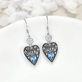 Ouija Board Earrings with Crystal 925 Sterling Silver Ouija Pentagram Dangle Drop Earrings Witch Wicca Jewellery Gothic Spiritual Gifts for Women Girls Ladies, Sterling Silver