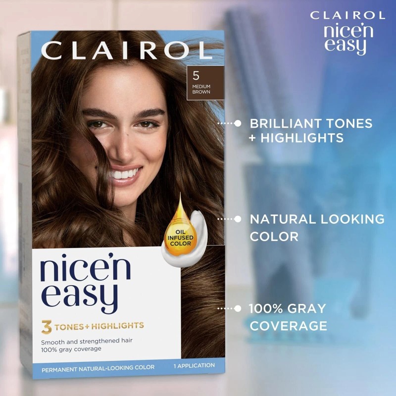 Clairol Nice'n Easy Permanent Hair Dye, 5C Medium Cool Brown