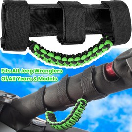 4 x Roll Bar Grab Handles Grip Handle for Jeep Wrangler JK JKU JL JLU TJ YJ Sports Sahara Freedom Rubicon Unlimited Gladiator JT 1955-2023 UTV ATV Premium 550 Paracord Interior Accessories (Green)