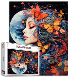 Tucocoo Beautifu Girl Portrait Jigsaw Puzzles for Adults 1000 Pieces, Butterfly Woman Moonnight Art Jigsaw Puzzle Colorful DIY Puzzles for Home Decoration Gifts, Family Puzzle Perfect for Game Nights