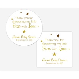 Star Birthday Stickers, Gold Foil on White Stickers for Graduation or Birthday Celebration (#182-1-F)