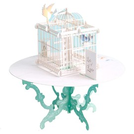 moin moin 2302me276 Message Card 3D Pop-up/Table of Birds Birds Birdcage, White x Lime Green, White, Beautiful