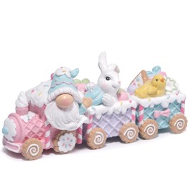 Hodao Easter Bunny Train Figurine - Exquisite Resin Easter Home Decoration, Colorful Easter Bunny and Train Design, 9.2 Inches Long (Easter Train Color 2)