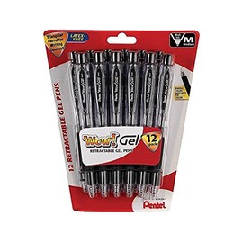 Pentel Retractable Gel Pen 0.7mm Medium Line, Pack of 12, Black (K437BPS12A)