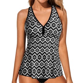 Talisea Womens Tankini Tops Only Racerback Swim Tops Flowy Modest Bathing Suit Tops No Bottom Geometry XXL